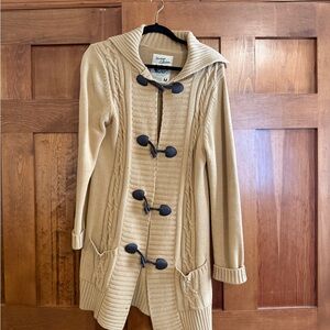 Bass Tan Hooded Cardigan with Toggle Buttons